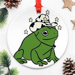 Frog With A Cowboy Hat Round Ornament (two Sides) by Teevova