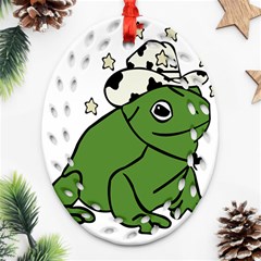 Frog With A Cowboy Hat Oval Filigree Ornament (two Sides)