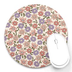 Flowers Petals Plants Floral Print Pattern Design Round Mousepad by Ravend