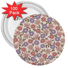 Flowers Petals Plants Floral Print Pattern Design 3  Buttons (100 Pack)  by Ravend