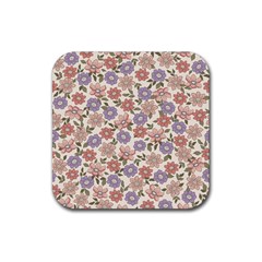 Flowers Petals Plants Floral Print Pattern Design Rubber Coaster (square) by Ravend