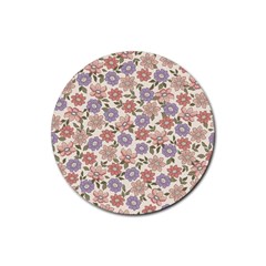 Flowers Petals Plants Floral Print Pattern Design Rubber Round Coaster (4 Pack) by Ravend