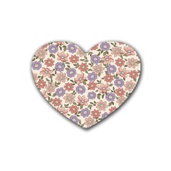 Flowers Petals Plants Floral Print Pattern Design Rubber Coaster (heart) by Ravend