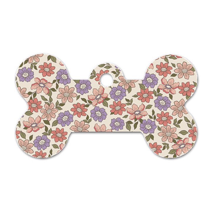 Flowers Petals Plants Floral Print Pattern Design Dog Tag Bone (Two Sides)