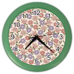 Flowers Petals Plants Floral Print Pattern Design Color Wall Clock by Ravend