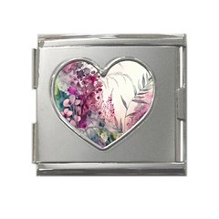 Ai Generated Flowers Watercolour Nature Plant Mega Link Heart Italian Charm (18mm) by Ravend