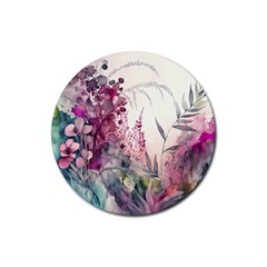 Ai Generated Flowers Watercolour Nature Plant Rubber Round Coaster (4 Pack) by Ravend