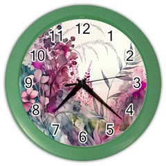 Ai Generated Flowers Watercolour Nature Plant Color Wall Clock by Ravend