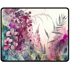 Ai Generated Flowers Watercolour Nature Plant One Side Fleece Blanket (medium) by Ravend