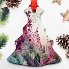 Ai Generated Flowers Watercolour Nature Plant Christmas Tree Ornament (two Sides) by Ravend