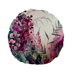 Ai Generated Flowers Watercolour Nature Plant Standard 15  Premium Round Cushions by Ravend