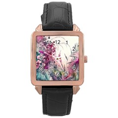 Ai Generated Flowers Watercolour Nature Plant Rose Gold Leather Watch  by Ravend