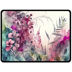 Ai Generated Flowers Watercolour Nature Plant Fleece Blanket (large) by Ravend