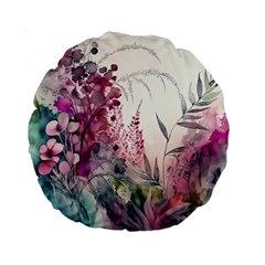 Ai Generated Flowers Watercolour Nature Plant Standard 15  Premium Flano Round Cushions by Ravend