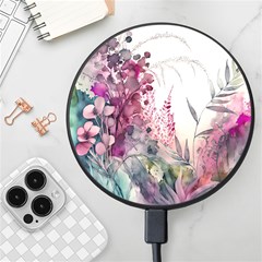 Ai Generated Flowers Watercolour Nature Plant Wireless Fast Charger(black) by Ravend