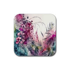 Ai Generated Flowers Watercolour Nature Plant Rubber Coaster (square) by Ravend