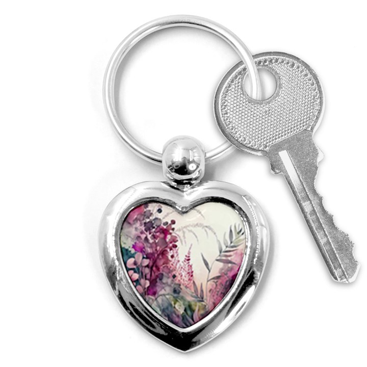 Ai Generated Flowers Watercolour Nature Plant Key Chain (Heart)