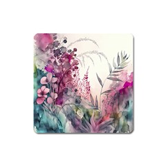 Ai Generated Flowers Watercolour Nature Plant Square Magnet by Ravend