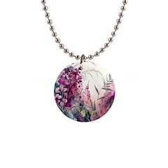 Ai Generated Flowers Watercolour Nature Plant 1  Button Necklace by Ravend