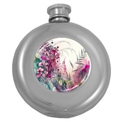 Ai Generated Flowers Watercolour Nature Plant Round Hip Flask (5 Oz) by Ravend