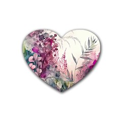 Ai Generated Flowers Watercolour Nature Plant Rubber Coaster (heart) by Ravend