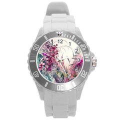 Ai Generated Flowers Watercolour Nature Plant Round Plastic Sport Watch (l) by Ravend