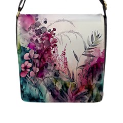 Ai Generated Flowers Watercolour Nature Plant Flap Closure Messenger Bag (l) by Ravend