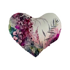 Ai Generated Flowers Watercolour Nature Plant Standard 16  Premium Flano Heart Shape Cushions by Ravend