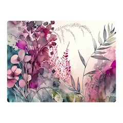 Ai Generated Flowers Watercolour Nature Plant Premium Plush Fleece Blanket (mini) by Ravend