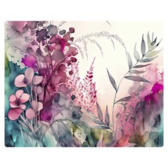 Ai Generated Flowers Watercolour Nature Plant Premium Plush Fleece Blanket (medium) by Ravend