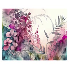 Ai Generated Flowers Watercolour Nature Plant One Side Premium Plush Fleece Blanket (medium)