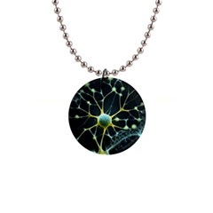 Ai Generated Neuron Network Connection 1  Button Necklace by Ravend