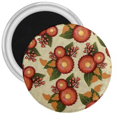 Flowers Leaves Pattern Flora Botany Drawing Art 3  Magnets by Ravend