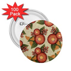 Flowers Leaves Pattern Flora Botany Drawing Art 2 25  Buttons (100 Pack)  by Ravend