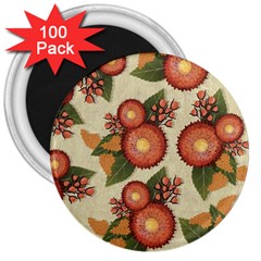 Flowers Leaves Pattern Flora Botany Drawing Art 3  Magnets (100 Pack) by Ravend