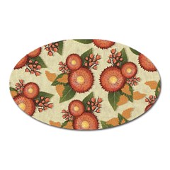 Flowers Leaves Pattern Flora Botany Drawing Art Oval Magnet by Ravend