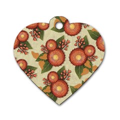 Flowers Leaves Pattern Flora Botany Drawing Art Dog Tag Heart (two Sides) by Ravend