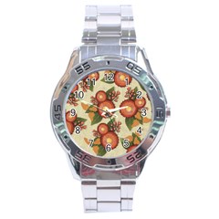 Flowers Leaves Pattern Flora Botany Drawing Art Stainless Steel Analogue Watch by Ravend