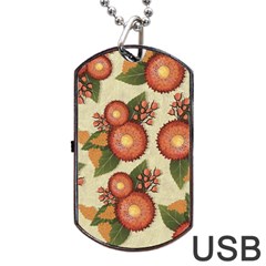 Flowers Leaves Pattern Flora Botany Drawing Art Dog Tag Usb Flash (two Sides) by Ravend