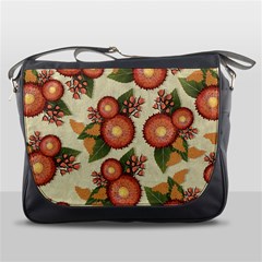 Flowers Leaves Pattern Flora Botany Drawing Art Messenger Bag by Ravend