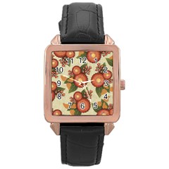 Flowers Leaves Pattern Flora Botany Drawing Art Rose Gold Leather Watch  by Ravend