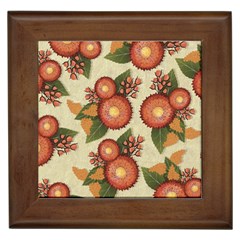 Flowers Leaves Pattern Flora Botany Drawing Art Framed Tile by Ravend