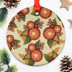 Flowers Leaves Pattern Flora Botany Drawing Art Ornament (round) by Ravend