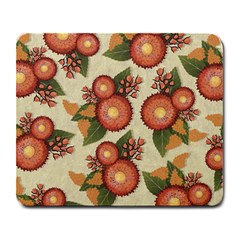 Flowers Leaves Pattern Flora Botany Drawing Art Large Mousepad by Ravend