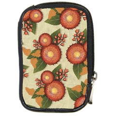 Flowers Leaves Pattern Flora Botany Drawing Art Compact Camera Leather Case