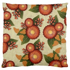 Flowers Leaves Pattern Flora Botany Drawing Art Large Cushion Case (one Side) by Ravend