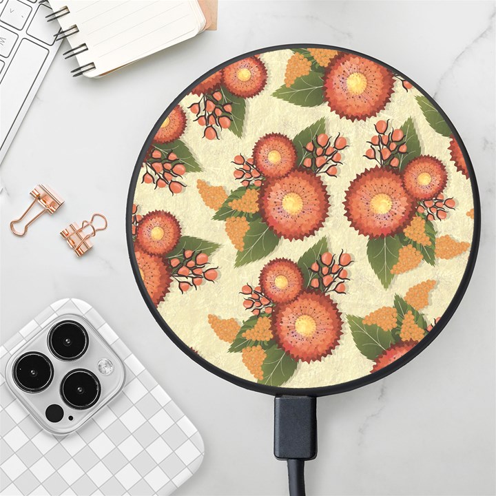 Flowers Leaves Pattern Flora Botany Drawing Art Wireless Fast Charger(Black)