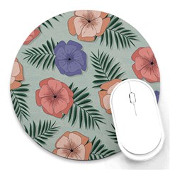 Flowers Petals Pattern Drawing Design Background Round Mousepad by Ravend