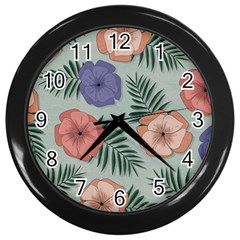 Flowers Petals Pattern Drawing Design Background Wall Clock (black) by Ravend