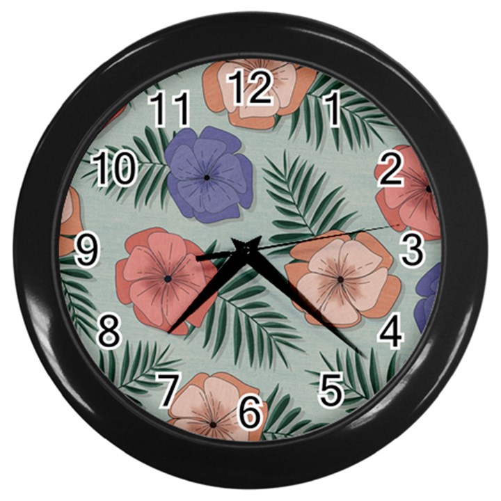 Flowers Petals Pattern Drawing Design Background Wall Clock (Black)